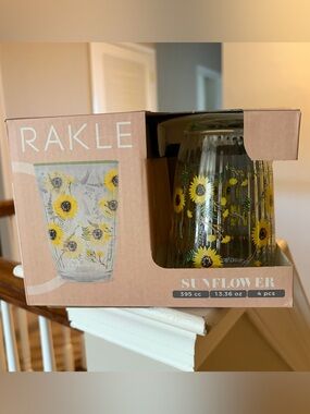 🌻Rakle Sunflower Glass Tumbler Set (4 Pc) – New in Box